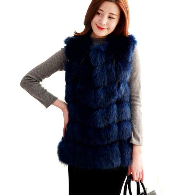 faux fur vest coats Warm Fox Fur Silver Women CoatWomen's faux fur vest coats Warm Fox Fur Silver Women Coat
