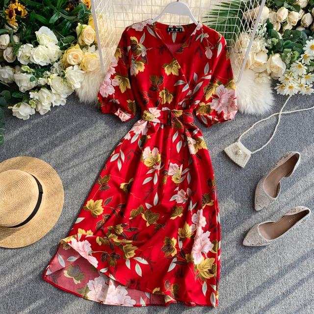 New Spring Autumn Dress Half-sleeved V-neck High Waist Slim Dress - Acapparelstore