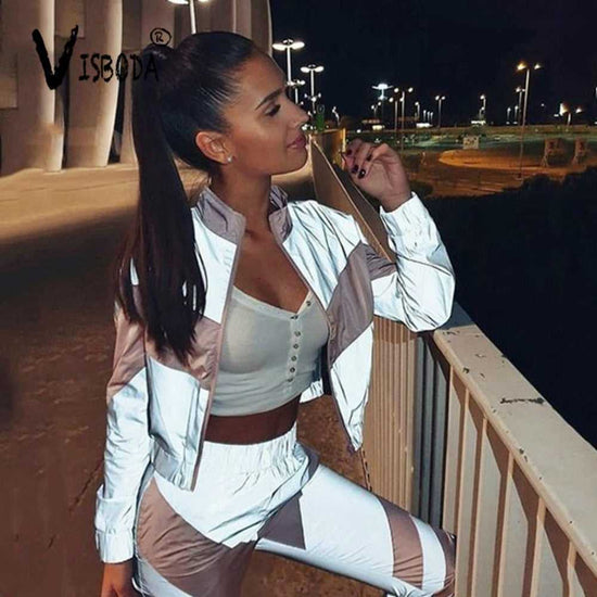 Reflective Zip Crop Women&