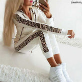 Retro Fashion Casual 2 PCs Women Leopard Long Sleeve Hoodies - Acapparelstore