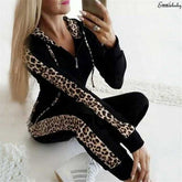 Retro Fashion Casual 2 PCs Women Leopard Long Sleeve Hoodies - Acapparelstore