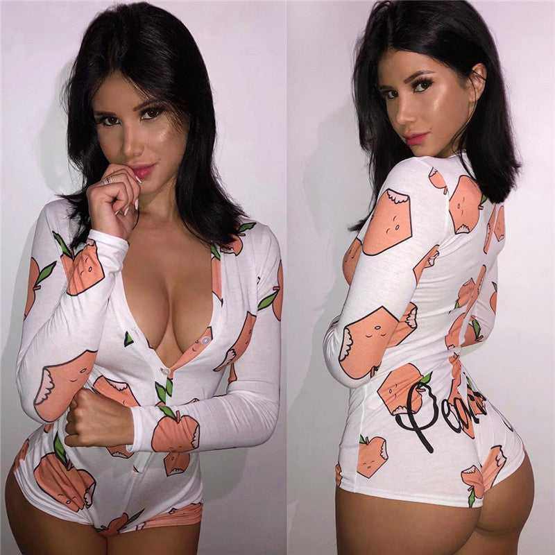 Sexy Women Deep V-neck Sleepwear Bodysuit-Shorts Romper Bodysuit - Acapparelstore