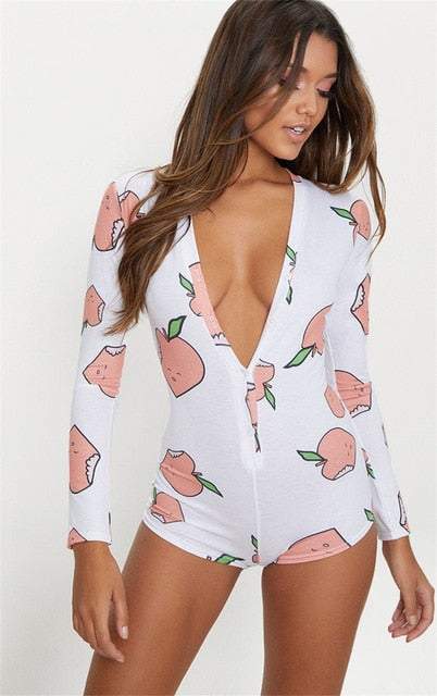 Sexy Women Deep V-neck Sleepwear Bodysuit-Shorts Romper Bodysuit - Acapparelstore