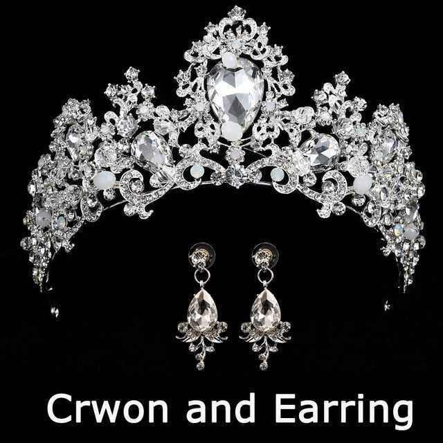 Wedding bridal crown with luxury earring rhinestone headband - Acapparelstore