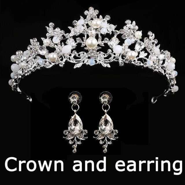 Wedding bridal crown with luxury earring rhinestone headband - Acapparelstore