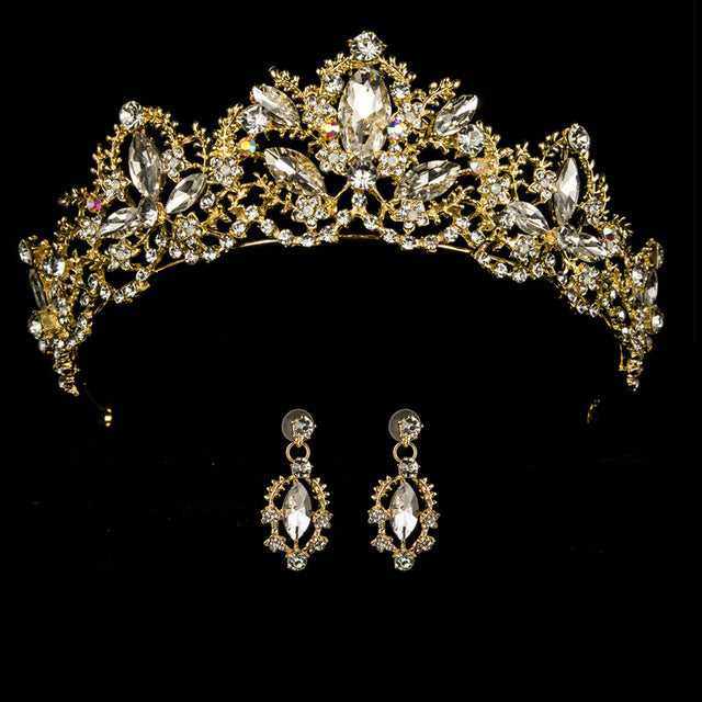 Wedding bridal crown with luxury earring rhinestone headband - Acapparelstore
