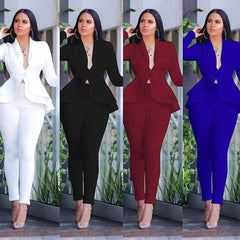 New Elegant Women's Winter Ruffles Blazers Pencil Pants Suits - Acapparelstore