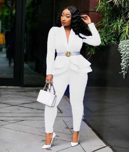 New Elegant Women's Winter Ruffles Blazers Pencil Pants Suits - Acapparelstore