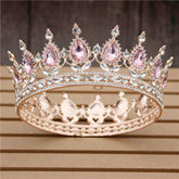 Pink Crystal Rose Gold Flower Wedding Crown TiarasWomen&