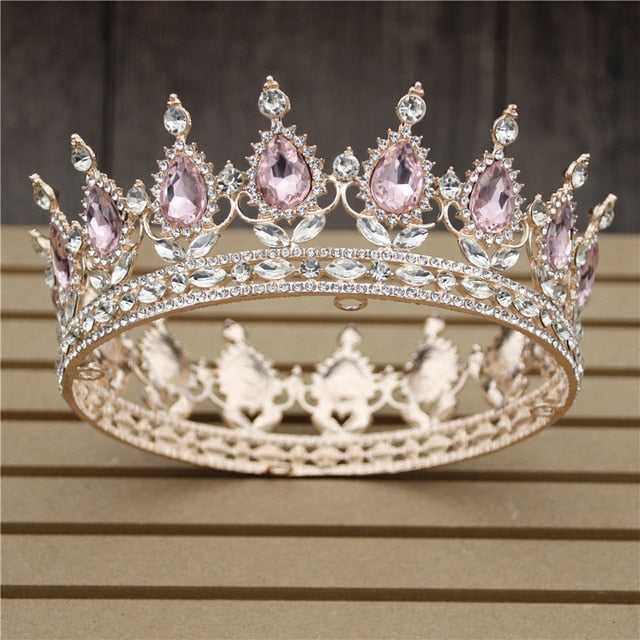 Pink Crystal Rose Gold Flower Wedding Crown TiarasWomen&