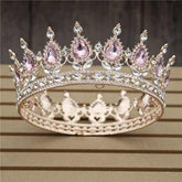 Pink Crystal Rose Gold Flower Wedding Crown TiarasWomen&
