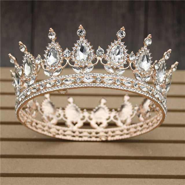 Pink Crystal Rose Gold Flower Wedding Crown TiarasWomen&