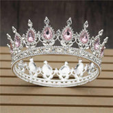 Pink Crystal Rose Gold Flower Wedding Crown TiarasWomen&