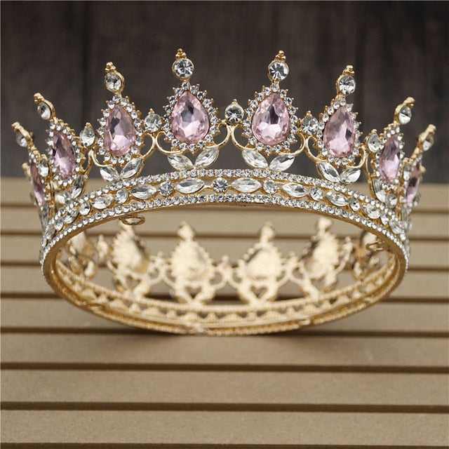 Pink Crystal Rose Gold Flower Wedding Crown TiarasWomen&