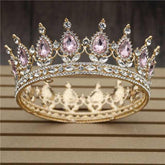 Pink Crystal Rose Gold Flower Wedding Crown TiarasWomen&