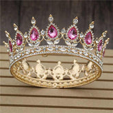 Pink Crystal Rose Gold Flower Wedding Crown TiarasWomen&
