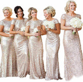 Sequins Prom Long Rose Gold Bridesmaid DressesWomen&