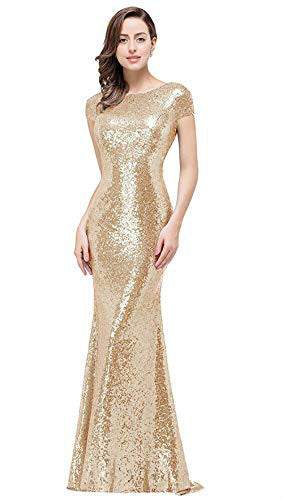 Sequins Prom Long Rose Gold Bridesmaid DressesWomen&