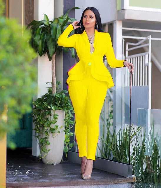 New Elegant Women's Winter Ruffles Blazers Pencil Pants Suits - Acapparelstore