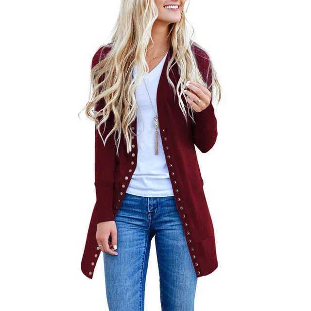 Elegant Women'Elegant Women's Coats-Spring Autumn Button Knitted Cardigan Overcoat