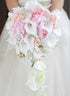 Waterfall Red Wedding Flowers Bridal Bouquets Artificial Pearls - Acapparelstore