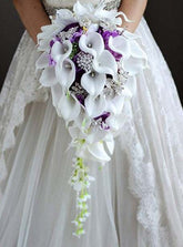 Waterfall Red Wedding Flowers Bridal Bouquets Artificial Pearls - Acapparelstore
