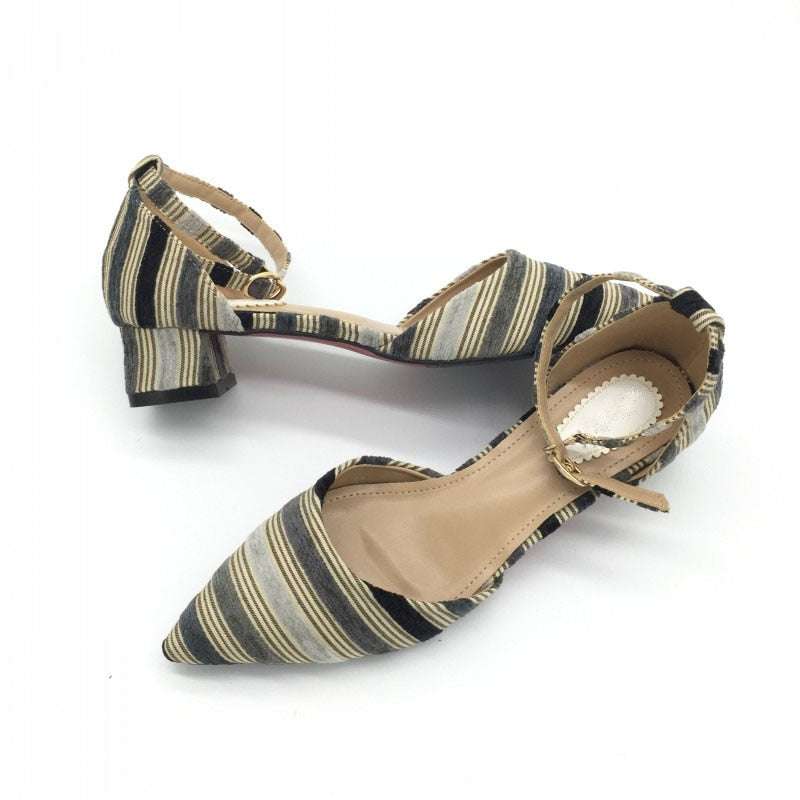 Women's Fashion Shoes Female Pumps Stripe Shallow Buckle Strap Shoes - Acapparelstore