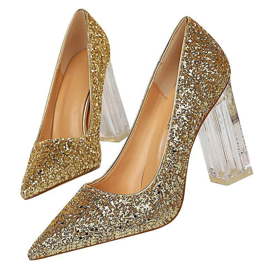 Block High Heels Scarfpins Gold SilverHandmade Plus Size Women&