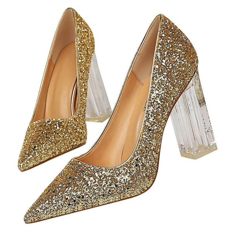 Block High Heels Scarfpins Gold SilverHandmade Plus Size Women&