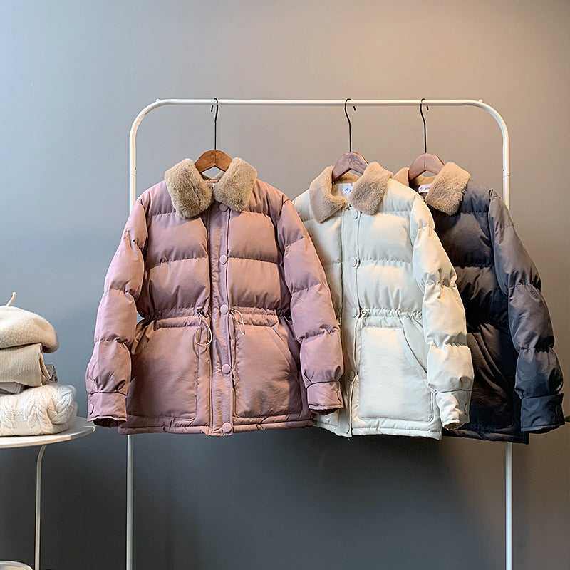 Warm Winter Women'Warm Winter Women's  Fur Collar Fashion Cotton Coat-Solid Color Loose 