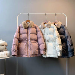 Warm Winter Women'Warm Winter Women's  Fur Collar Fashion Cotton Coat-Solid Color Loose 