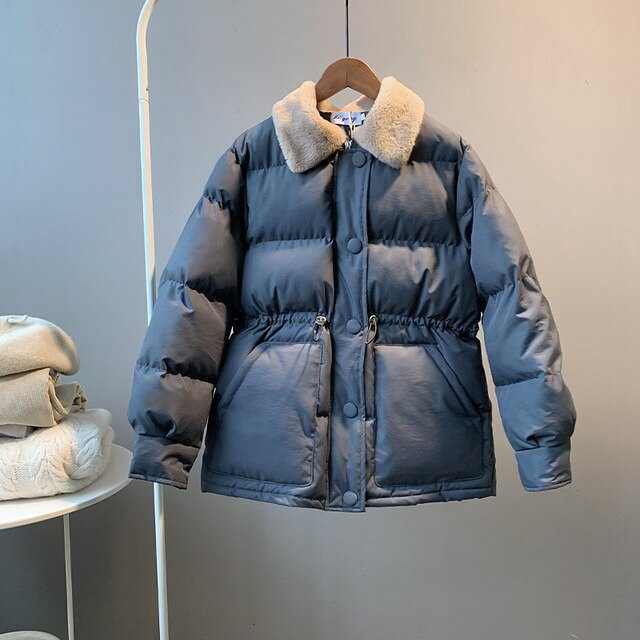 Warm Winter Women'Warm Winter Women's  Fur Collar Fashion Cotton Coat-Solid Color Loose 