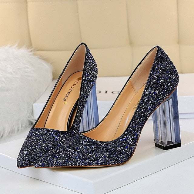 Block High Heels Scarfpins Gold SilverHandmade Plus Size Women&