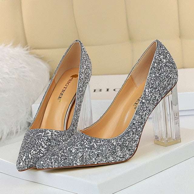 Block High Heels Scarfpins Gold SilverHandmade Plus Size Women&