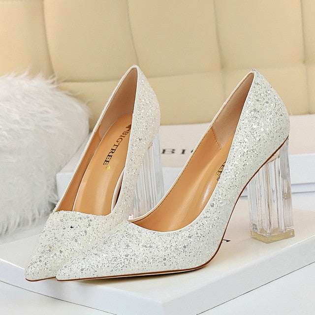 Block High Heels Scarfpins Gold SilverHandmade Plus Size Women&