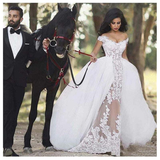 Luxury African Wedding Dress Appliques Detachable Train Classical Elegant DressLuxury African Wedding Dress Appliques Detachable Train Classical Eleg