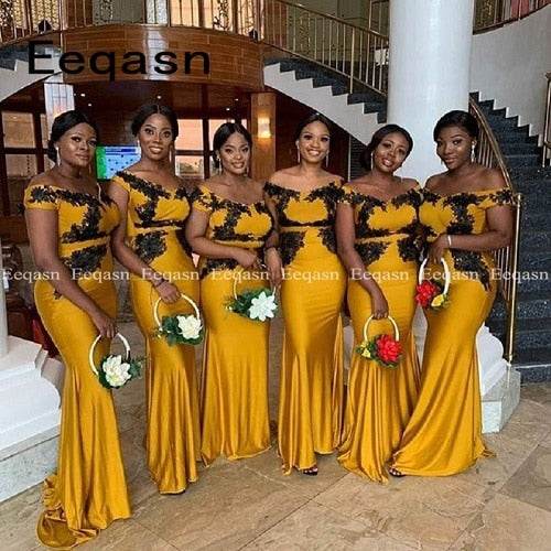 african gold bridesmaid dresses African Bridesmaid Dresses Yellow Satin Scoop Neck... From Haiyan4419, $71.42