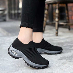 Spring Women's Sneakers-Flat Slip on Platform Sneakers Black Breathable Mesh Sock Sneakers - Acapparelstore