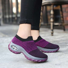 Spring Women's Sneakers-Flat Slip on Platform Sneakers Black Breathable Mesh Sock Sneakers - Acapparelstore