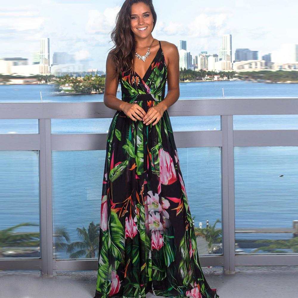 Elegant Long Sexy Beach Dress Women New High Waist Sleeveless V Neck Dress - Acapparelstore