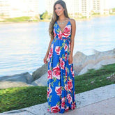 Elegant Long Sexy Beach Dress Women New High Waist Sleeveless V Neck Dress - Acapparelstore