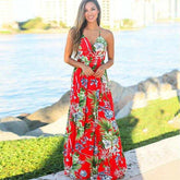 Elegant Long Sexy Beach Dress Women New High Waist Sleeveless V Neck Dress - Acapparelstore