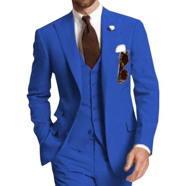 Men Suits Peaked LapelBeige Three Piece Business Party Best Men Suits Peaked Lapel Two Butto