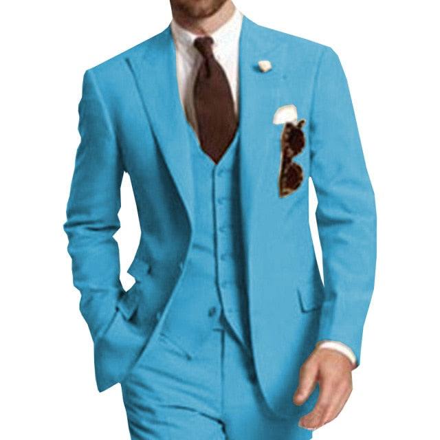 Men Suits Peaked LapelBeige Three Piece Business Party Best Men Suits Peaked Lapel Two Butto