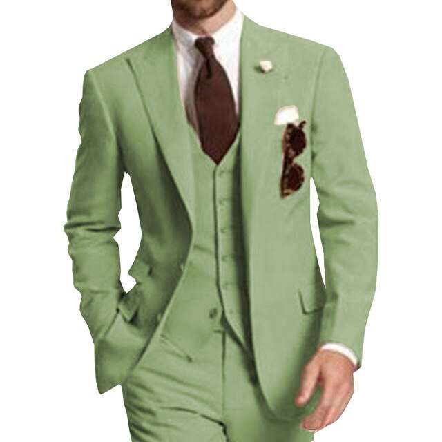Men Suits Peaked LapelBeige Three Piece Business Party Best Men Suits Peaked Lapel Two Butto