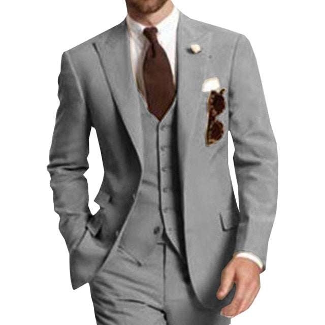 Men Suits Peaked LapelBeige Three Piece Business Party Best Men Suits Peaked Lapel Two Butto