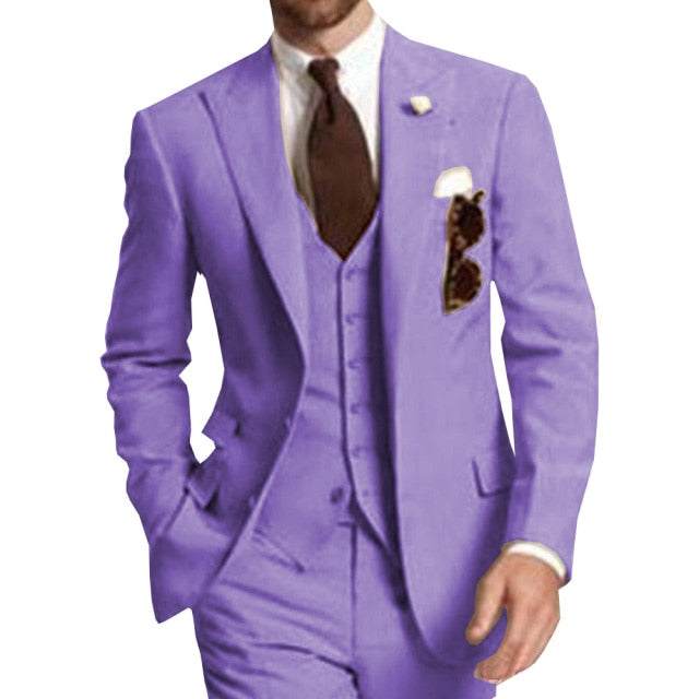 Men Suits Peaked LapelBeige Three Piece Business Party Best Men Suits Peaked Lapel Two Butto