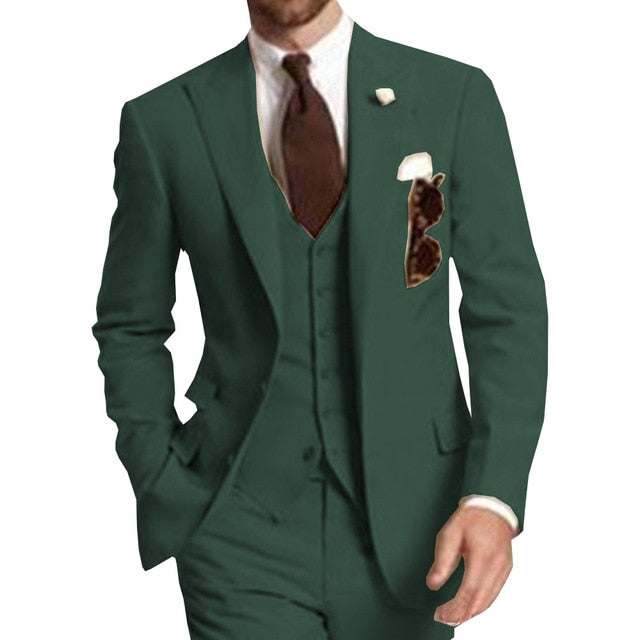Men Suits Peaked LapelBeige Three Piece Business Party Best Men Suits Peaked Lapel Two Butto
