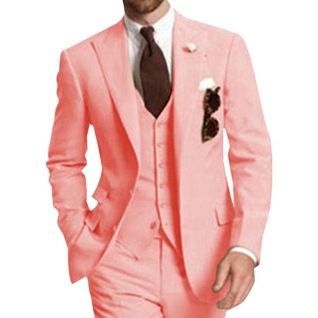 Men Suits Peaked LapelBeige Three Piece Business Party Best Men Suits Peaked Lapel Two Butto