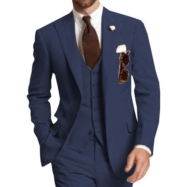 Men Suits Peaked LapelBeige Three Piece Business Party Best Men Suits Peaked Lapel Two Butto